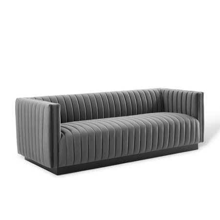 MODWAY FURNITURE Conjure Channel Tufted Velvet Sofa Gray EEI-3885-GRY